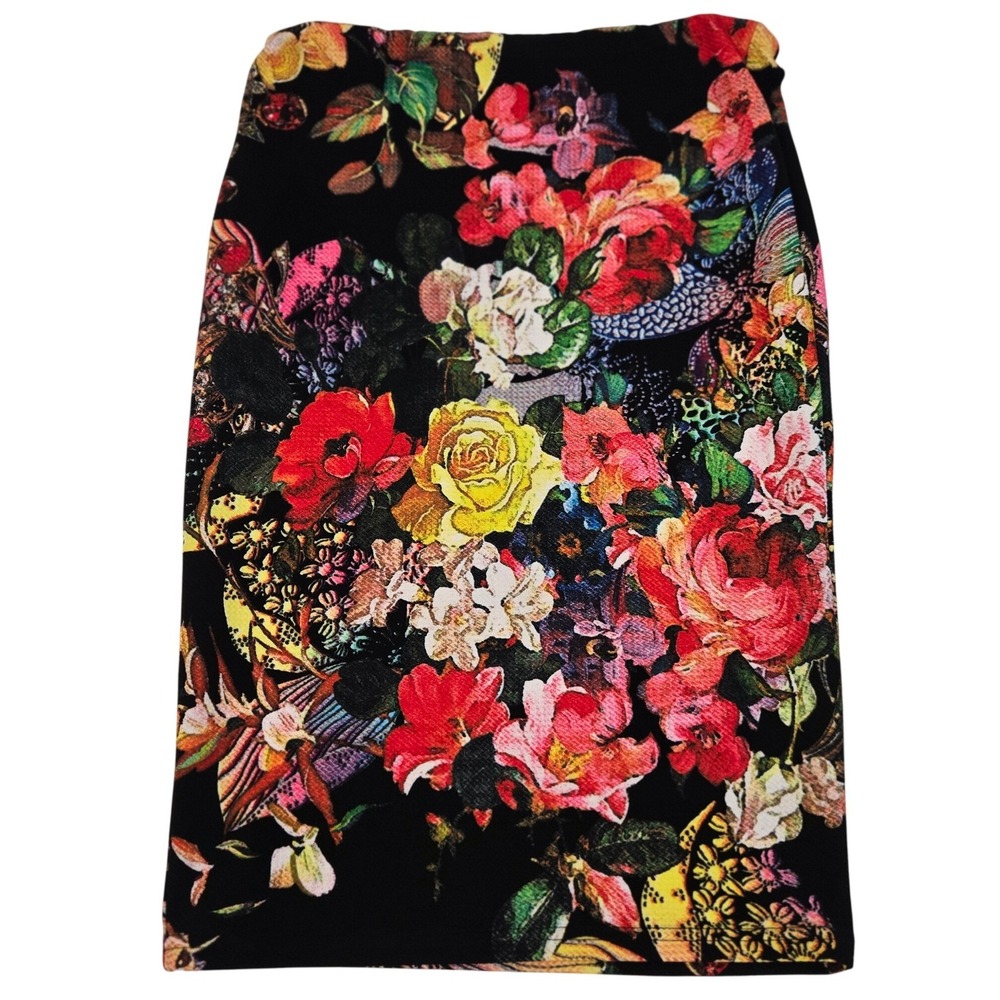Valia‎ Skirt M Floral Pencil Midi Colorful Maximalist Made in Canada Stretch